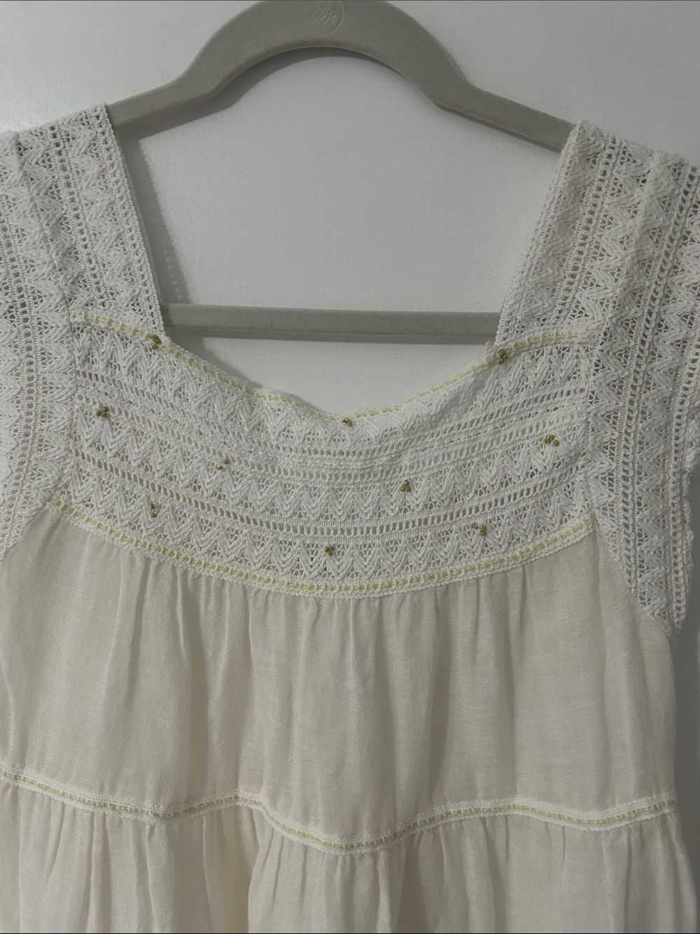Free People Cream Crochet Yoke Tribal Tiered Bohemian Tank Top Size Small - Picture 3 of 15